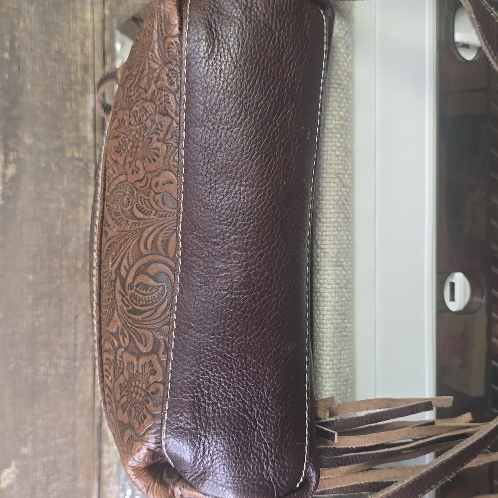 Myra Brown Leather With Calf Hair Trim & Fringe Women Bag, Crossbody - Picture 4 of 6